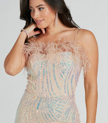 London Formal Sequin Feather Mermaid Dress