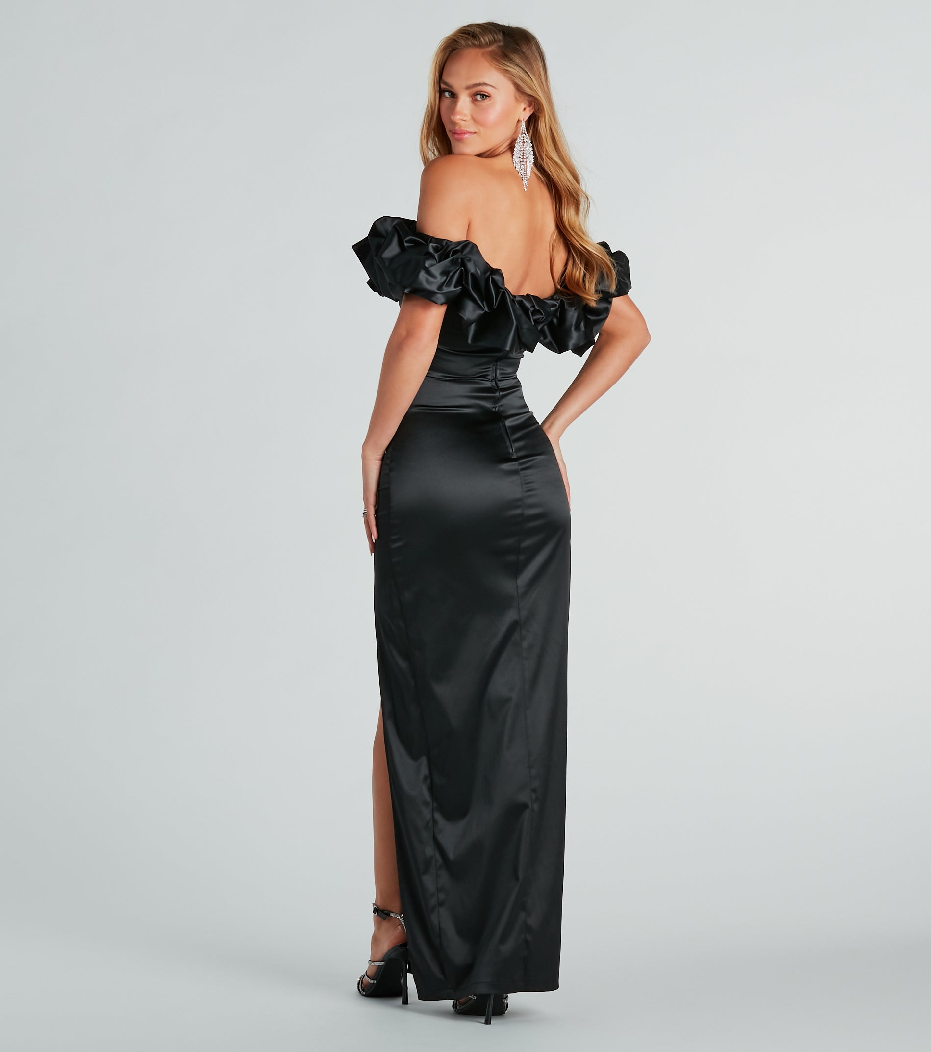 Elodie Formal Ruffled Off-The-Shoulder Satin Mermaid Dress