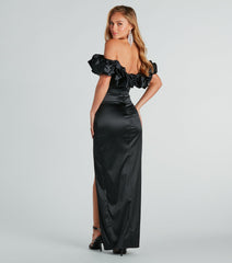 Elodie Formal Ruffled Off-The-Shoulder Satin Mermaid Dress