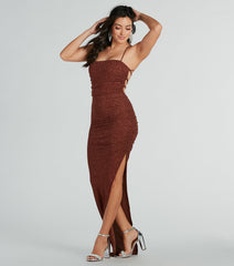 Adrian Formal Glitter Lace-Up Long Dress