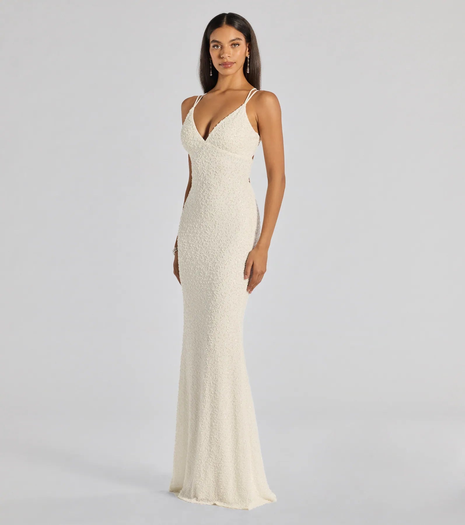 Danni Lace-Up Beaded Lace Column Dress