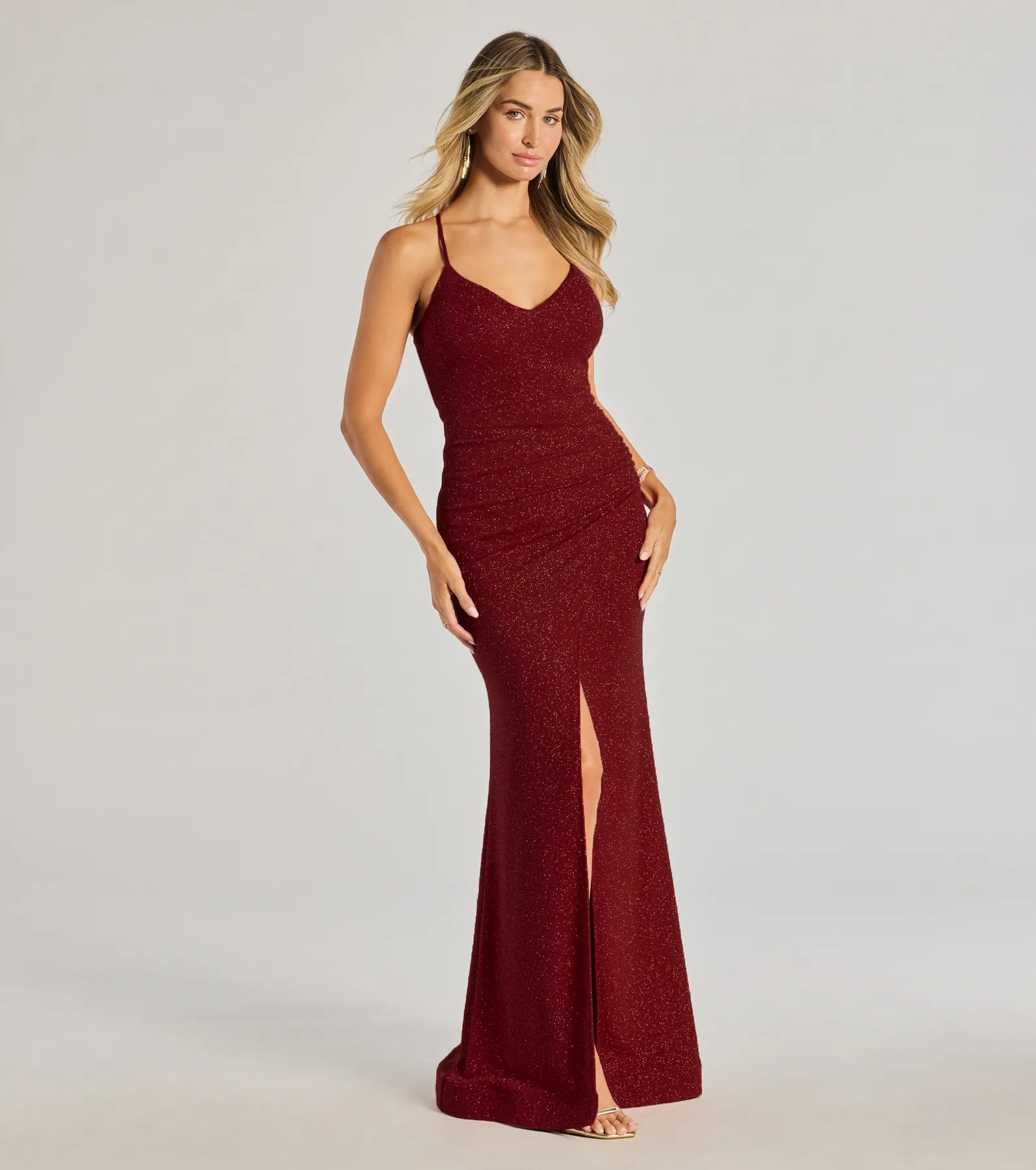 Lexis Lace-Up Slit Mermaid Glitter Formal Dress