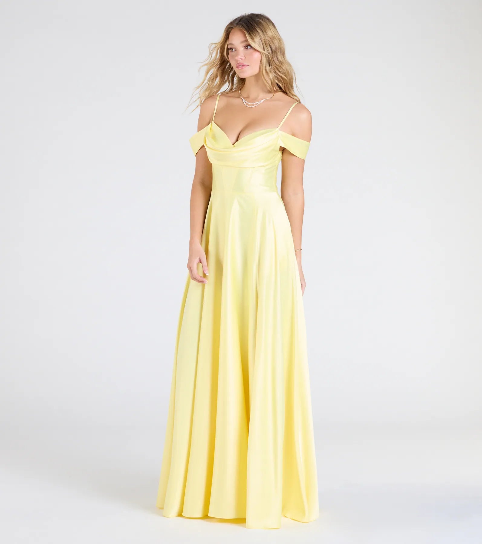 Alira Cold Shoulder A-Line Satin Formal Dress