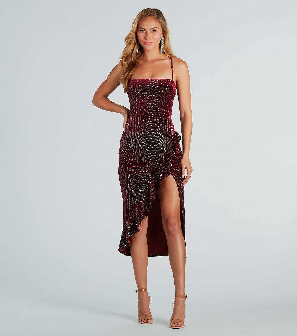 Time For Glitz Glitter Velvet Midi Dress