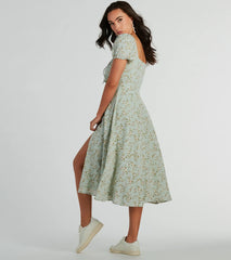 RSVP To Cute Ditsy Wildflower Tie A-Line Midi Dress