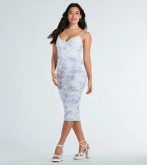 Gorgeous Bloom Ruched Floral Mesh Midi Dress