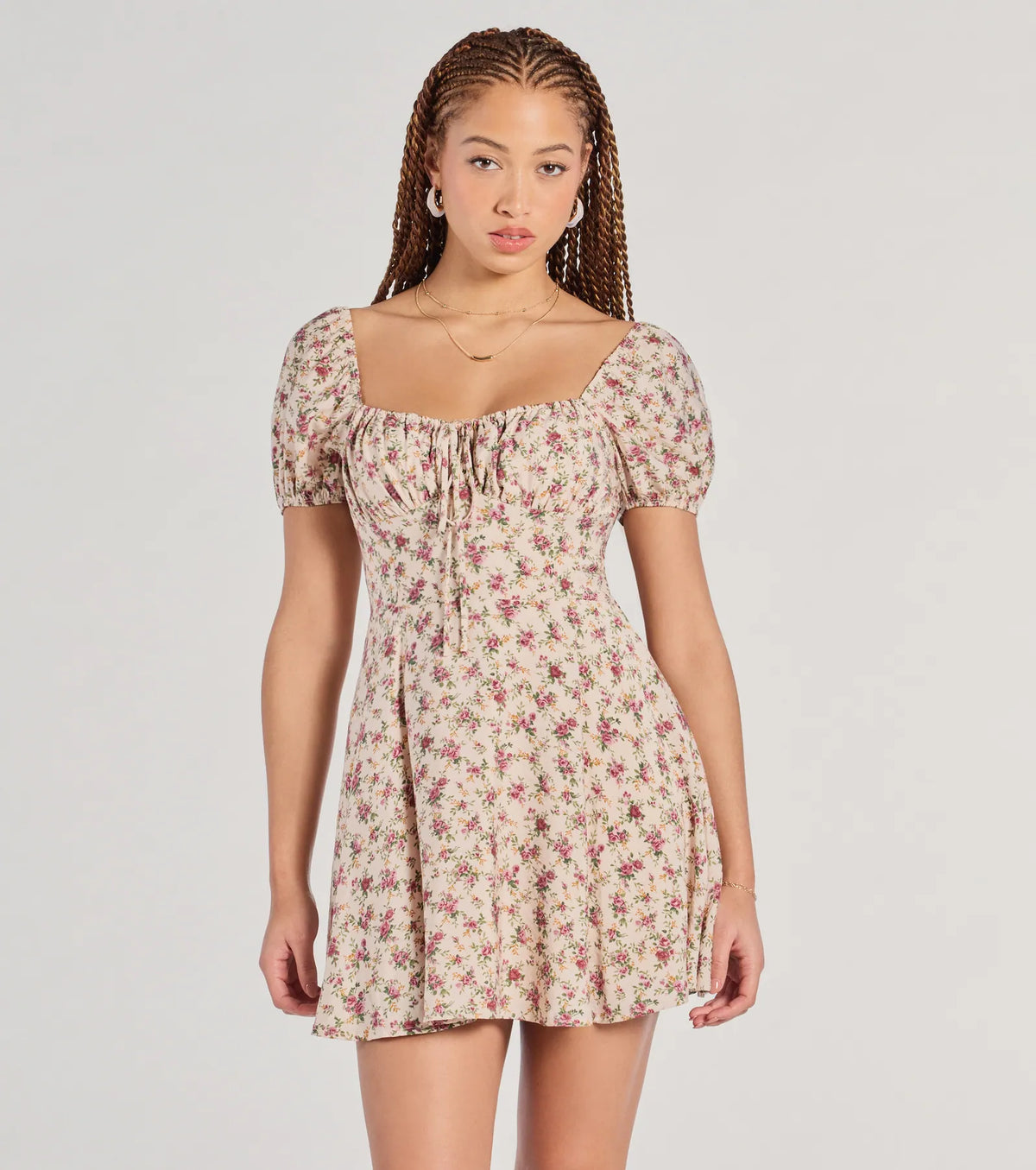 Prettiest Darling Puff Sleeve Floral Skater Dress