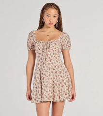Prettiest Darling Puff Sleeve Floral Skater Dress