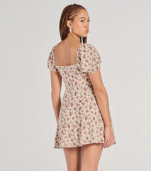 Prettiest Darling Puff Sleeve Floral Skater Dress