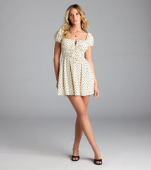 Dearest Charm Bow Print Skater Dress