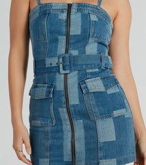Patchwork It Belted Denim Mini Dress