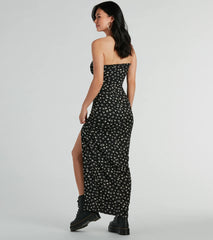 Charming Presence Strapless Slit Floral Maxi Dress