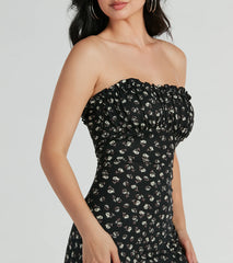 Charming Presence Strapless Slit Floral Maxi Dress