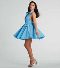 Sunny Afternoons Collar Open Back Skater Dress