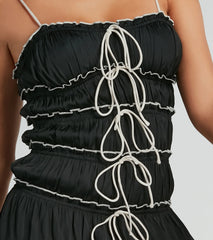Adorably Chic Bow-Detailed Ruffled Mesh Mini Dress