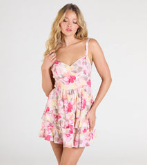 Charmed Sweetness Lace-Up Floral Skater Dress