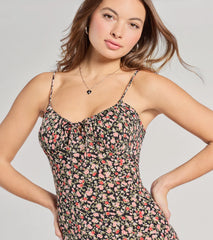 Sweet Flair High Slit Ditsy Floral Knit Midi Dress