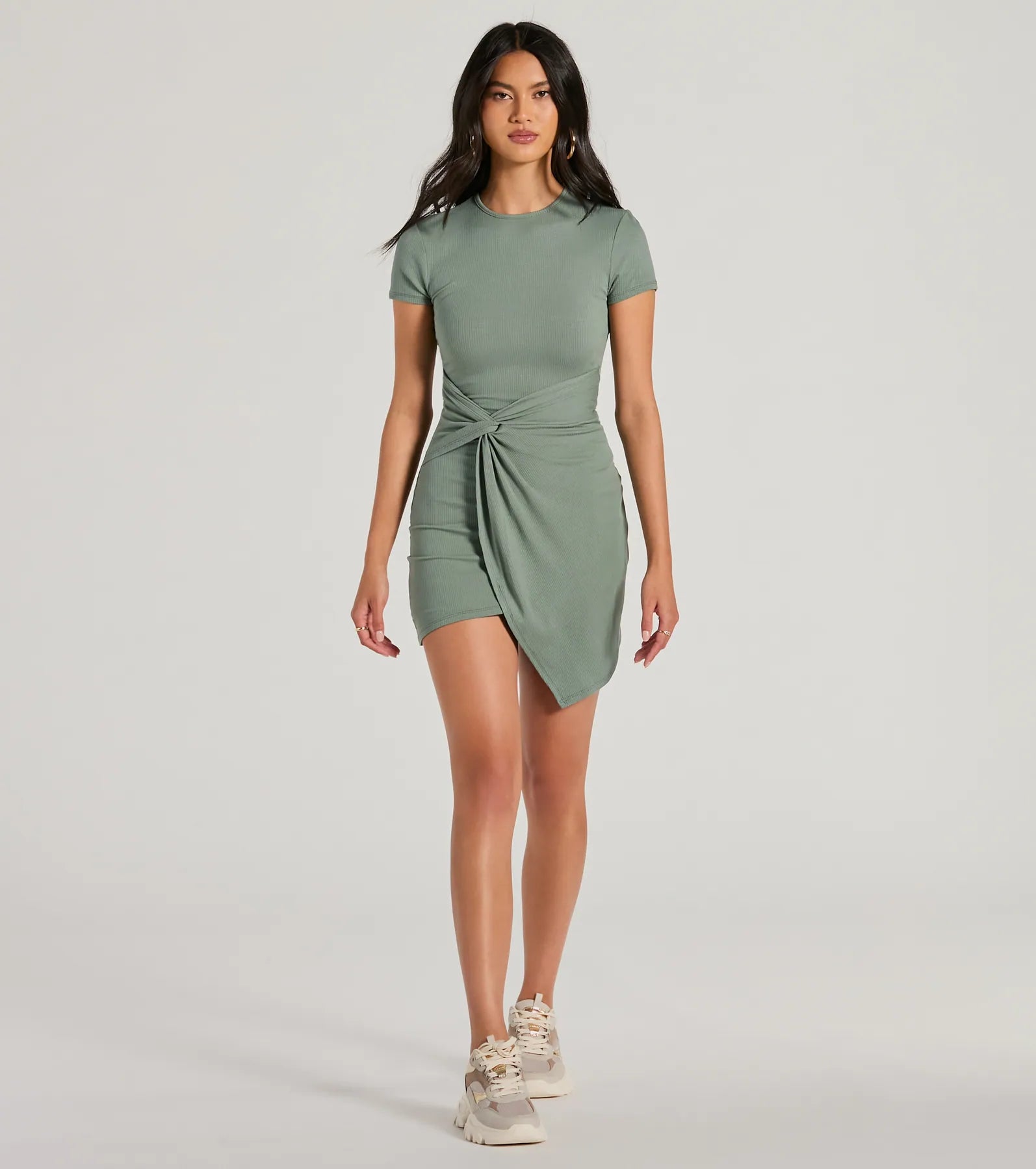 Cutest Spirit Short Sleeve Knot Tie Mini Dress
