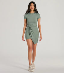 Cutest Spirit Short Sleeve Knot Tie Mini Dress