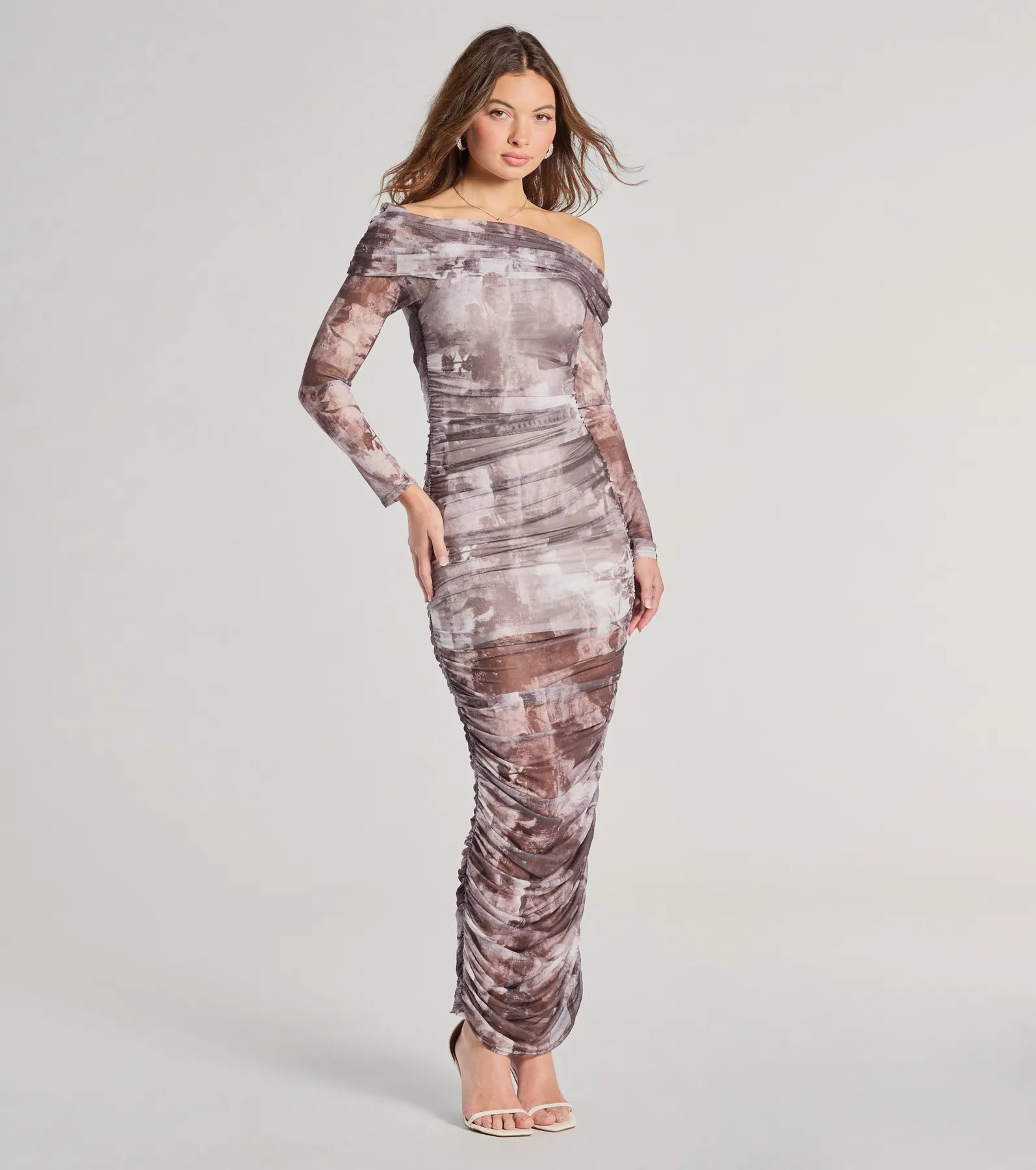Uptown Doll Off-The-Shoulder Abstract Maxi Dress
